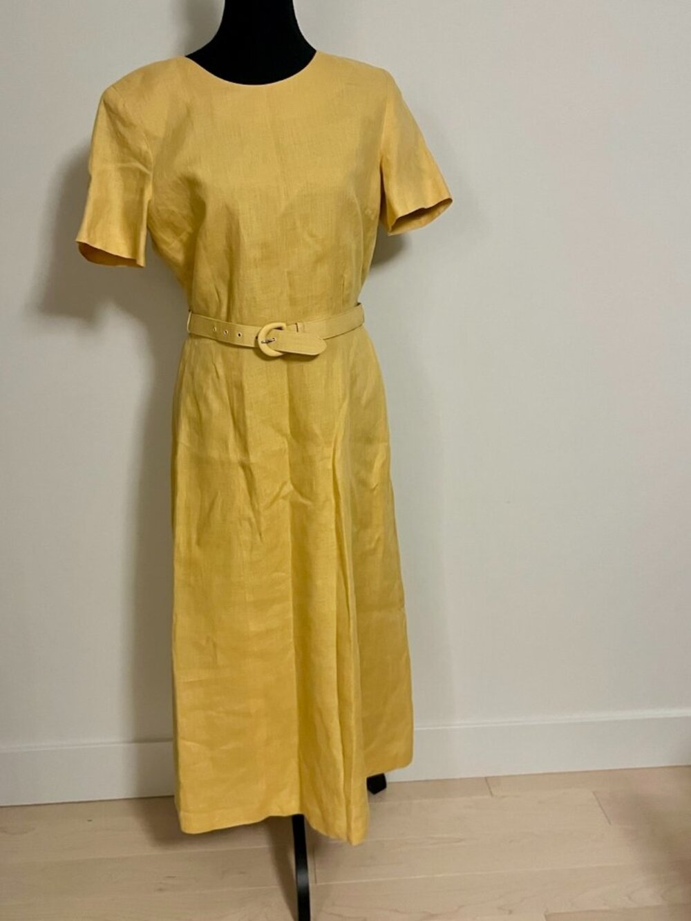 #174 Talbots Yellow Linen Short Sleeve Dress
